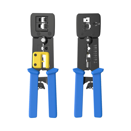 EZ Pass-Through RJ45 Crimp Tool for 8-Pin &amp; 6-Pin Plugs with Steel Wire Stripper