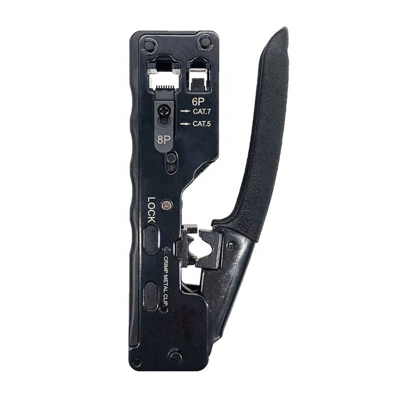 RJ45 Crimping Tool – Pass-Through Crimper with Locking Pliers for Cat5, Cat6, Cat7, Cat8 Network Cable Installations