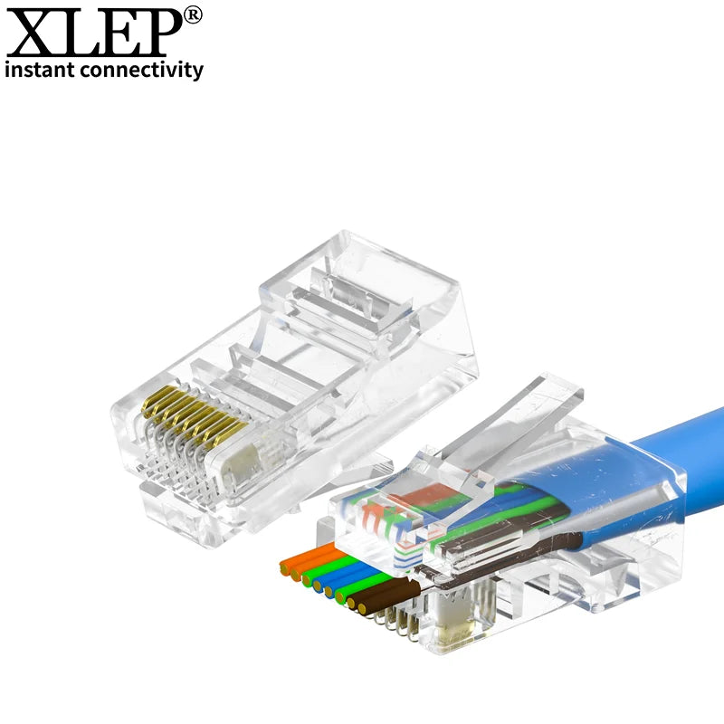XLEP RJ45 Pass-Through Modular Plugs for Cat5e UTP, 100 Pack