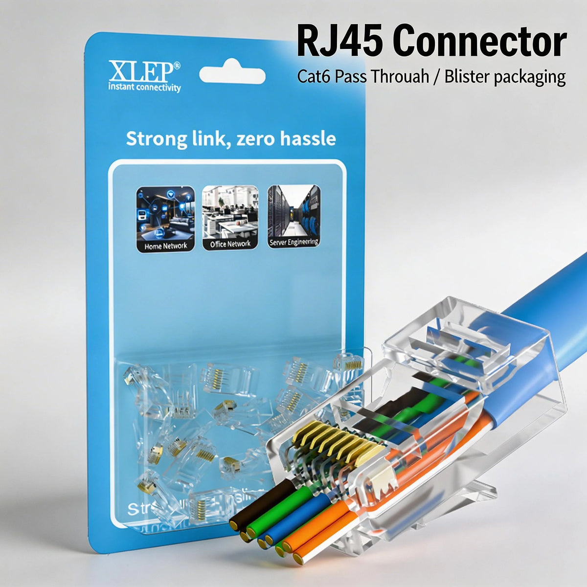 XLEP XL-560B Cat6 RJ45 Pass-Through Modular Plug, 8 Pin UTP