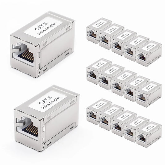 Cat6a Cat6 Shielded RJ45 Inline Coupler, Female to Female, 10 Pack