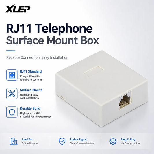 XLEP XL-40083 Single Port RJ11 6P2C Telephone Surface Box, 10 Pack