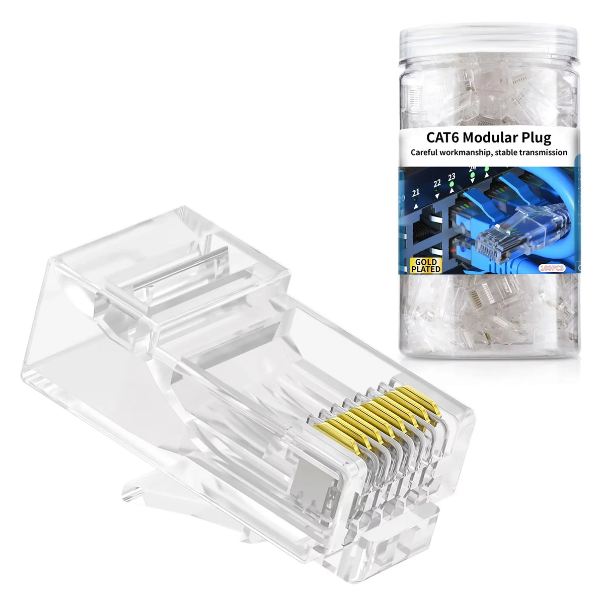 XLEP XL303 RJ45 Modular Plugs for Cat5e Cat6 UTP Cable, 100 Pack