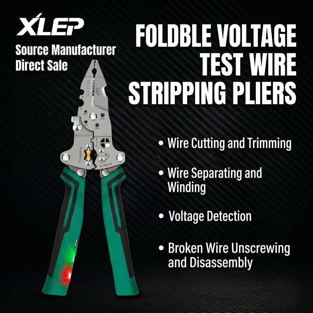 Foldable Wire Stripper Pliers with Voltage Test, 6-in-1 Hand Tool