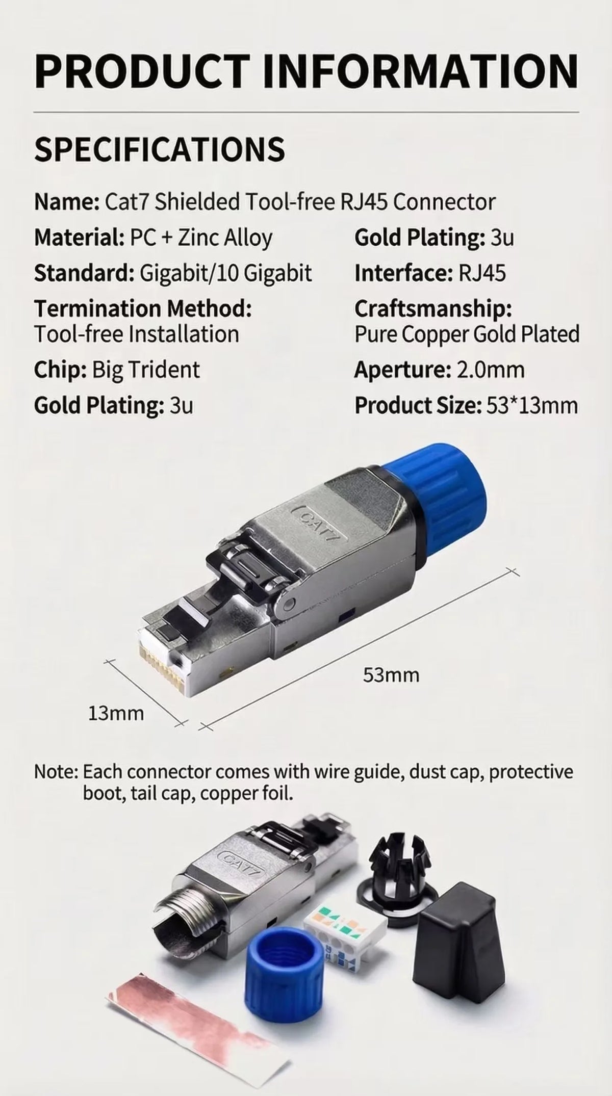 XLEP Cat7 FTP Shielded Tool-Free RJ45 Plugs, 8P8C, 10 Pack