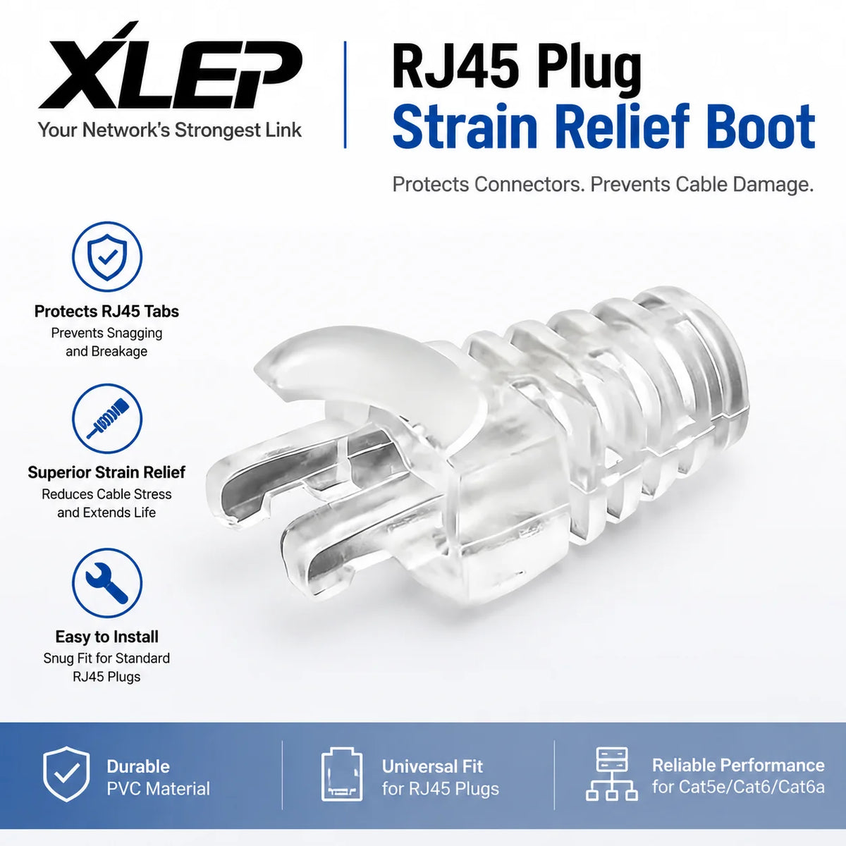 XLEP XL-707 Transparent PVC RJ45 Strain Relief Boots, 100 Pack