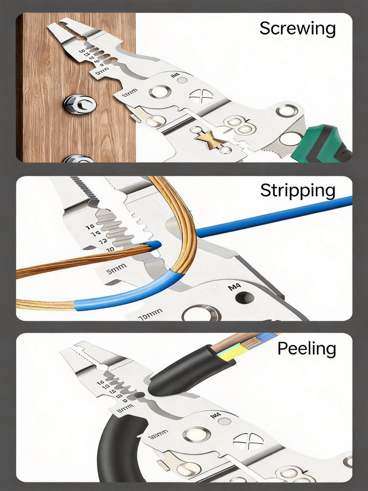 Foldable Wire Stripper Pliers with Voltage Test, 6-in-1 Hand Tool